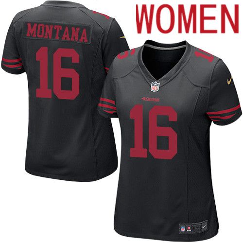 Women San Francisco 49ers #16 Joe Montana Nike Black Game Player NFL Jersey->women nfl jersey->Women Jersey